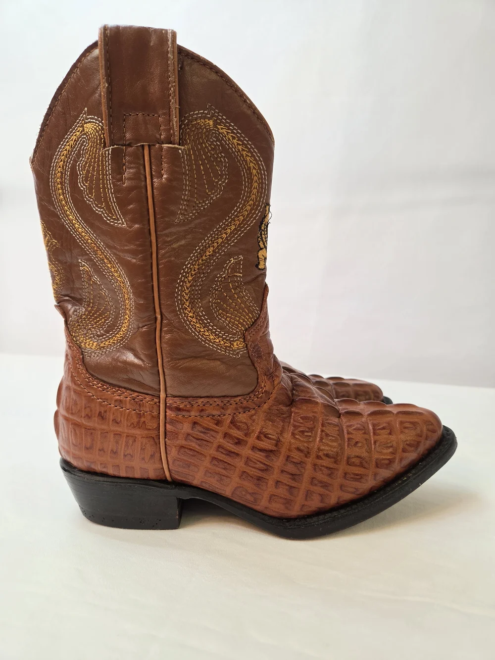 Kids Potrillo Salvaje Cowboy Boots • Brown Exotic Leather • Size 10